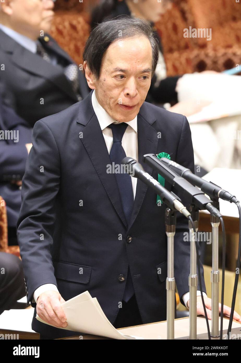 March 13, 2024, Tokyo, Japan - Bank of Japan Governor Kazuo Ueda answers a question at Upper House's budget committee session at the National Diet in Tokyo on Wednesday, March 13, 2024.    (photo by Yoshio Tsunoda/AFLO) Stock Photo