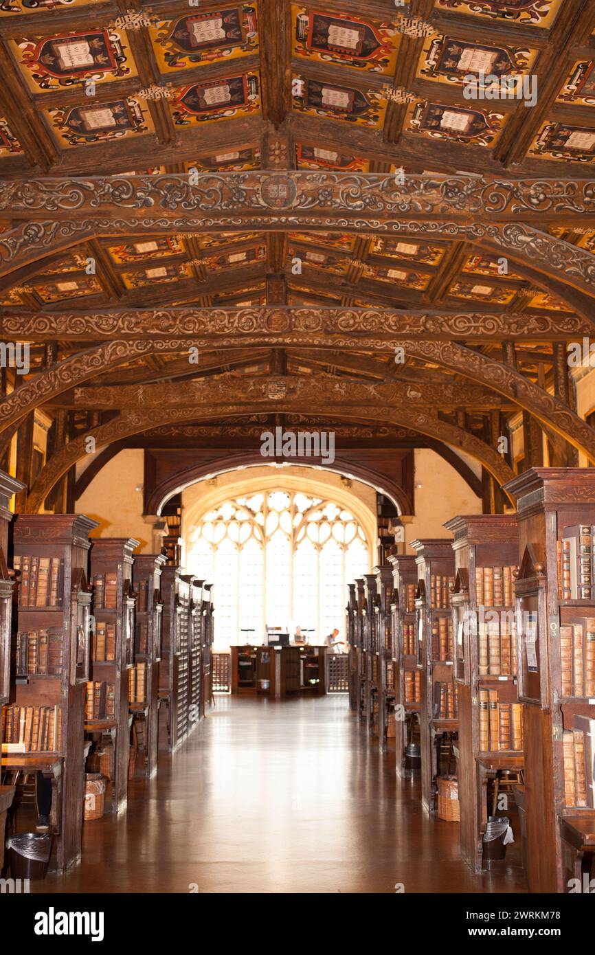 Historic books at the Bodleian Library in Oxfordshire in the UK Stock Photo