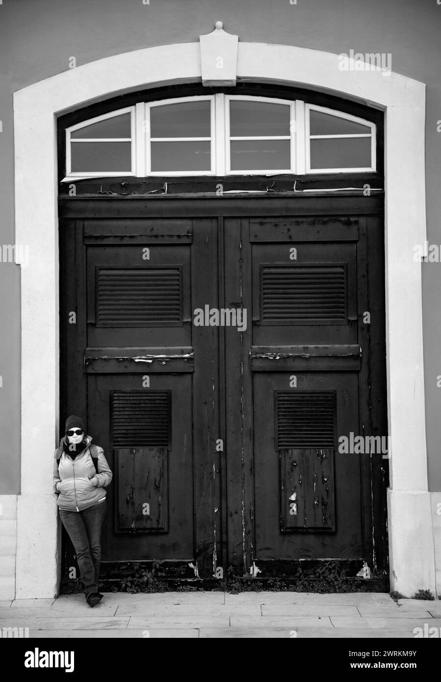Teal wooden door Black and White Stock Photos & Images - Alamy