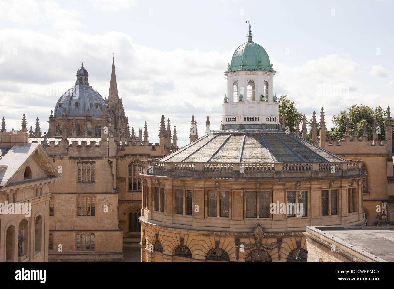 Views of Oxford including The Sheldonian Theatre, The Bodliean Library and The Radliffe Camera from the Weston Library in the UK Stock Photo