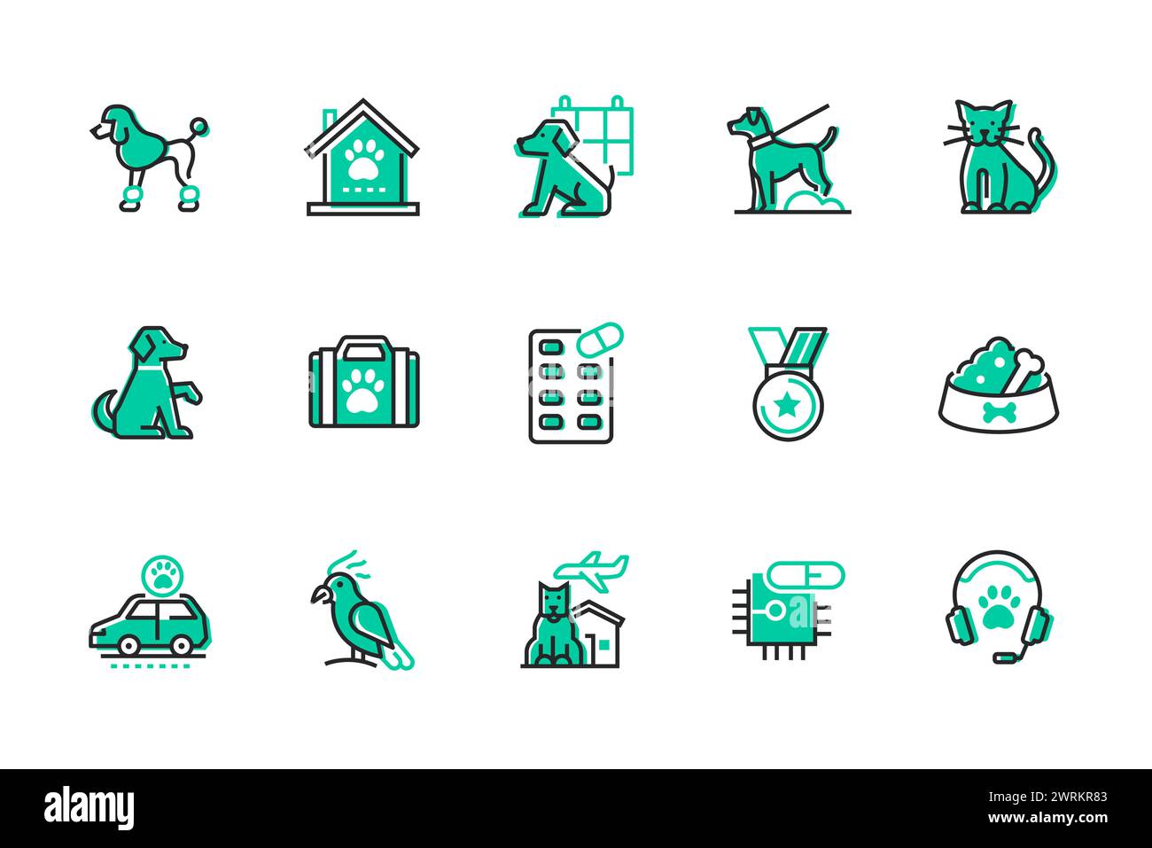 Care and treatment of pets - set of line design style icons Stock ...