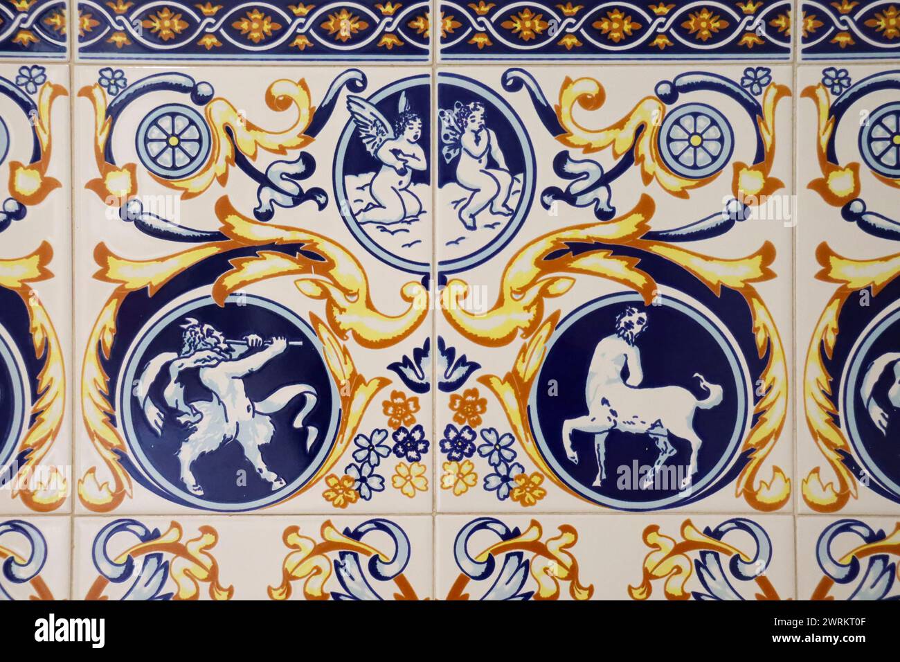 Cartagena, Murcia, Spain- January 17, 2024: Vintage tiled wall of Aguirre Palace in Cartagena city Stock Photo