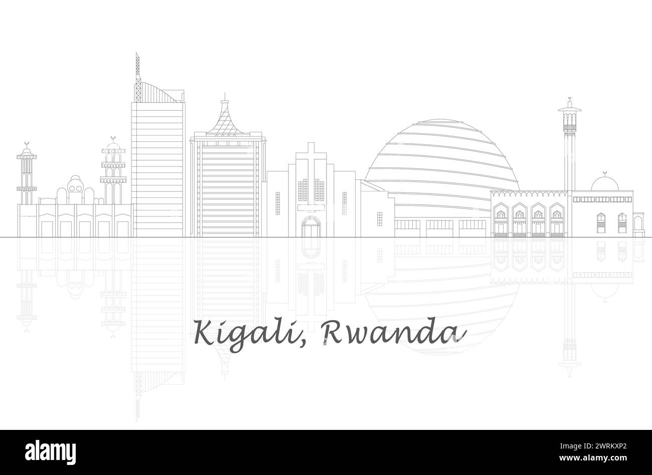 Outline Skyline panorama of city of Kigali, Rwanda - vector illustration Stock Vector