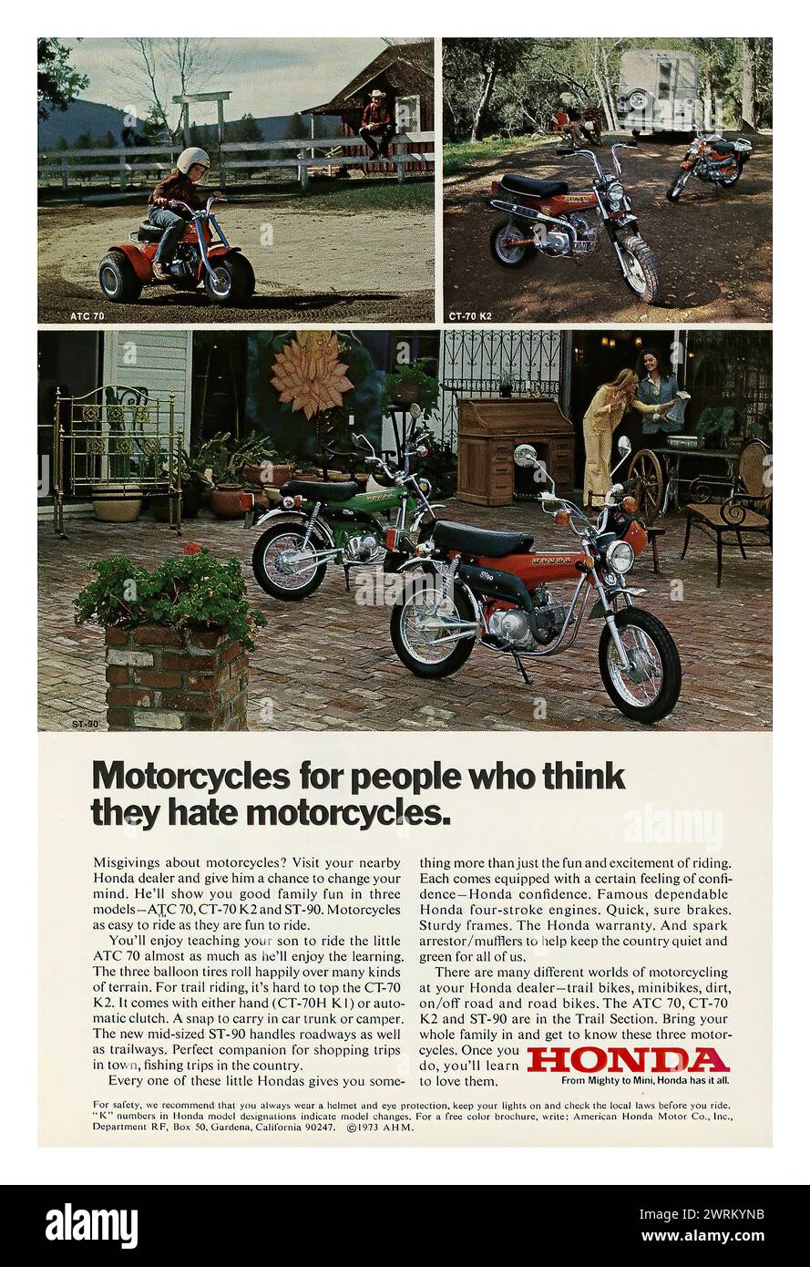 Honda Motorcycles (1973) - Vintage American magazine bike advert Stock ...