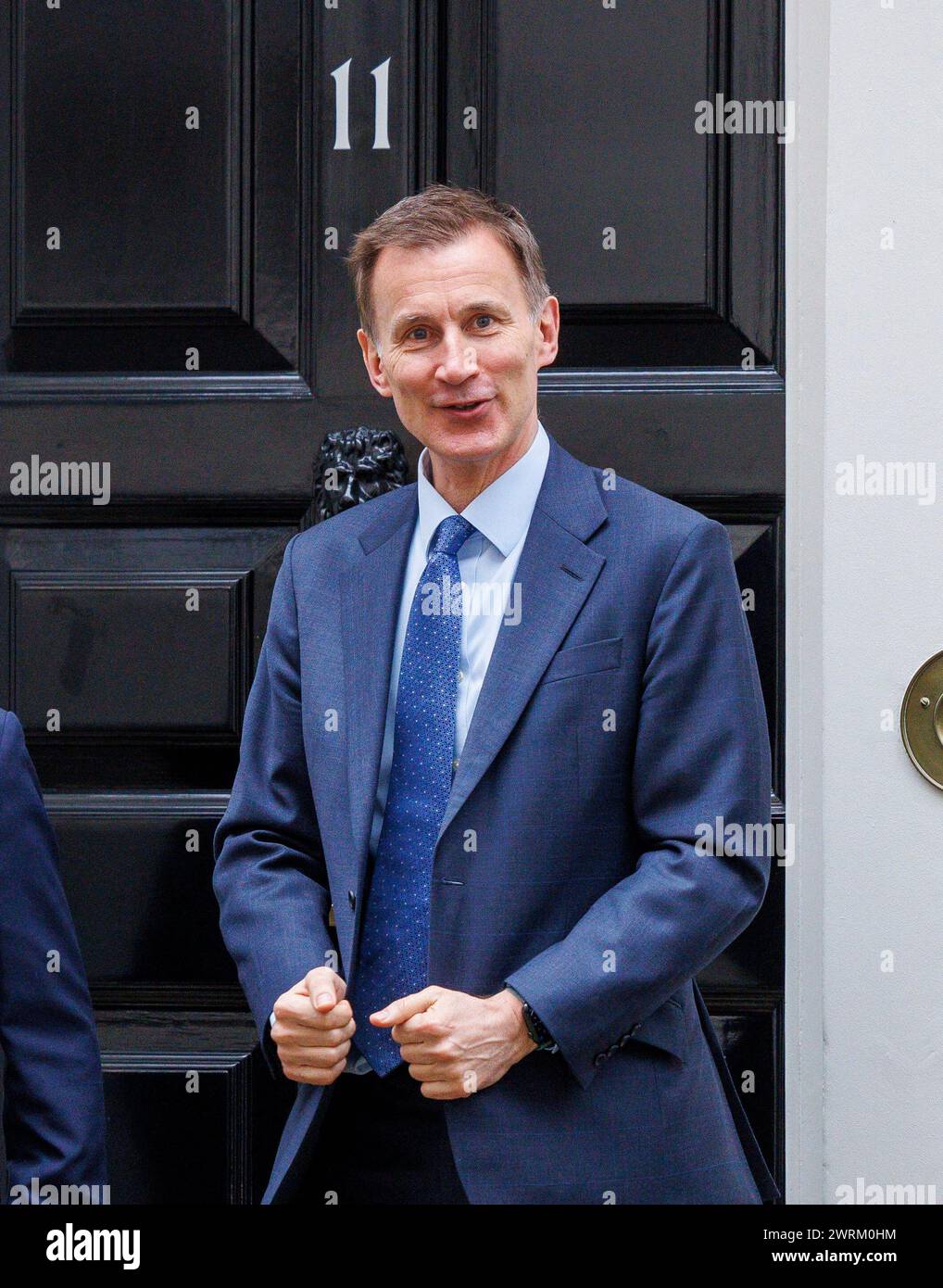 London, UK. 13th Mar, 2024. Chancellor, Jeremy Hunt, at the door of Number 11 Downing Street. Credit: Mark Thomas/Alamy Live News Stock Photo