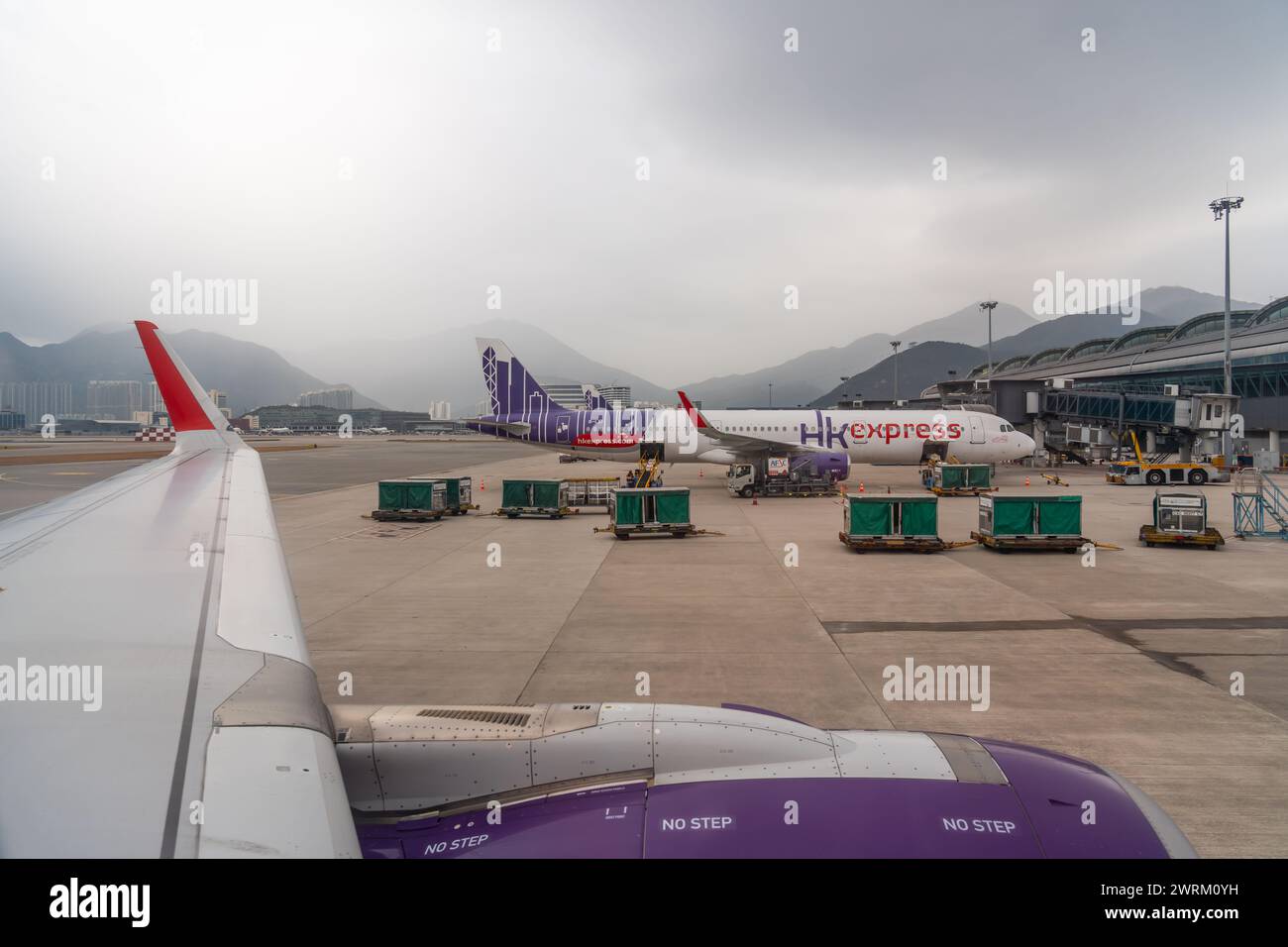 Wing view Budget airline HK Express airbus a321 Hong Kong International