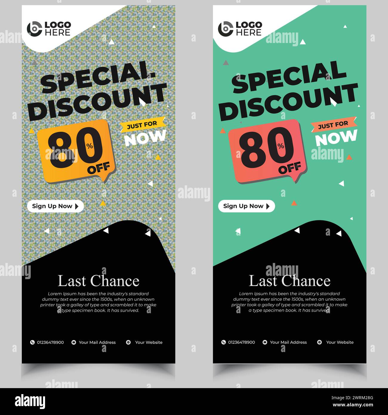 Discount roll-up banner template design Set of modern vertical banner template design. Brochure flyer design. Stock Vector