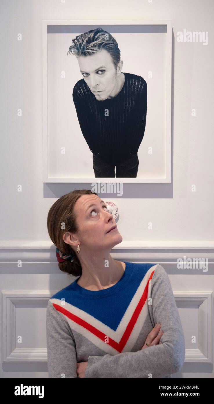 Cromwell Place London, UK. 13th Mar, 2024. An exhibition of photographs by British photographer Rankin: Sound Off, Musicians 1990-2023 by Tin Man Art. Image: David Bowie: No Different From Anyone Else?, 1995. Credit: Malcolm Park/Alamy Live News Stock Photo
