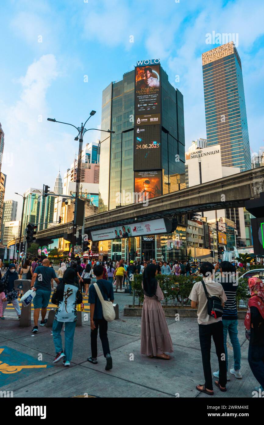 Kuala Lumpur, Malaysia - June 16 2023: The busy street of Jalan Bukit Bintang at the Bukit Bintang intersection in the Kuala Lumpur City Center. Stock Photo