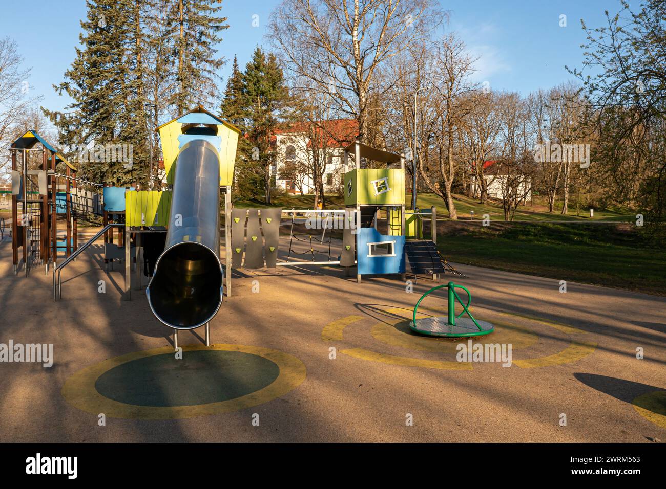 Aerial view of colorful playground for small kids recreation area in a ...