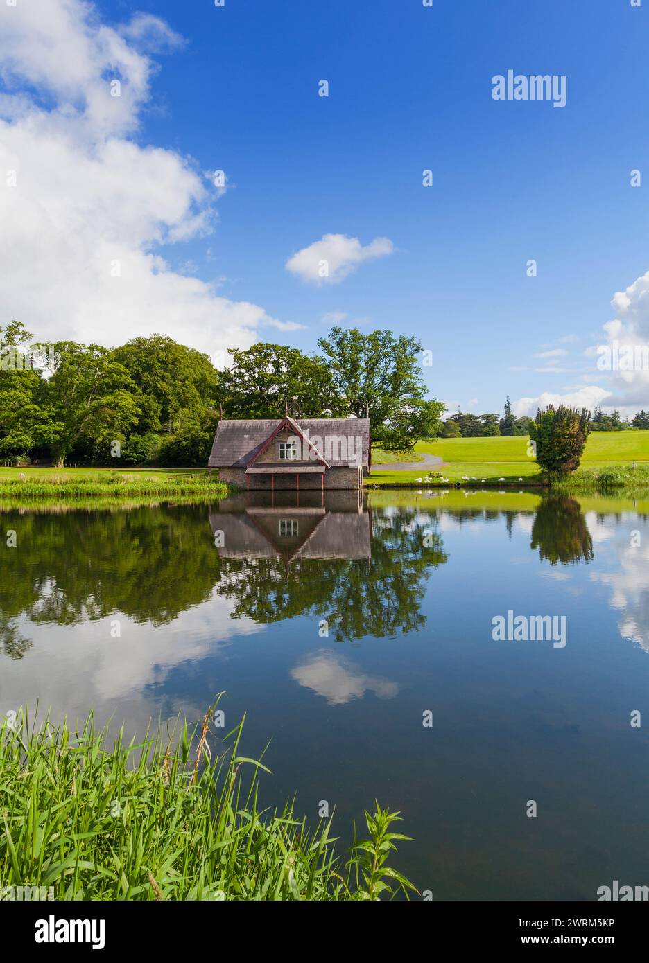 The 19th-century Boat House,on Rye Water in the Carton House estate  in County KIldare, Ireland, Stock Photo