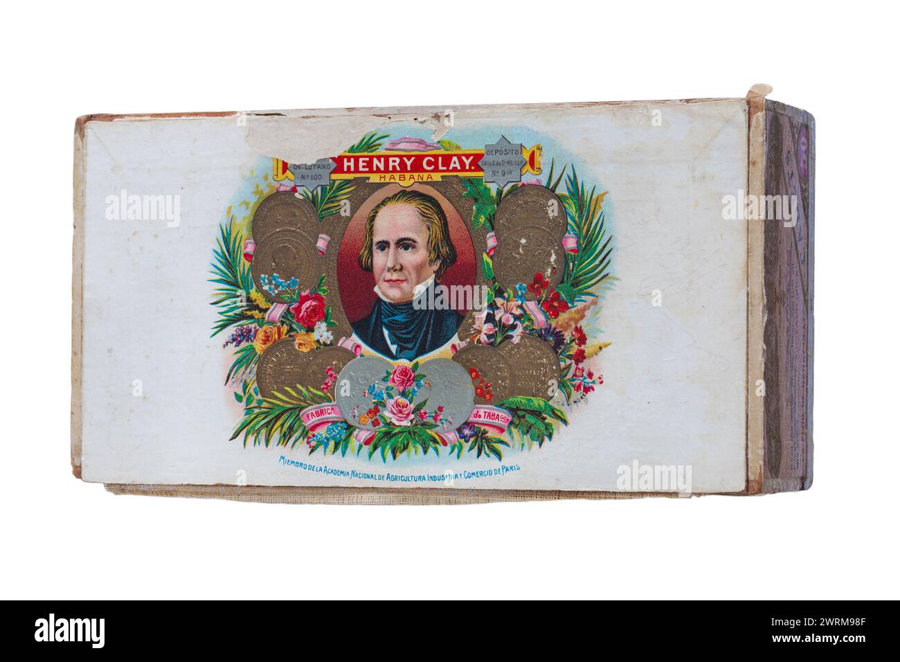 old vintage Henry Clay Habana cigar box isolated on white background Stock Photo