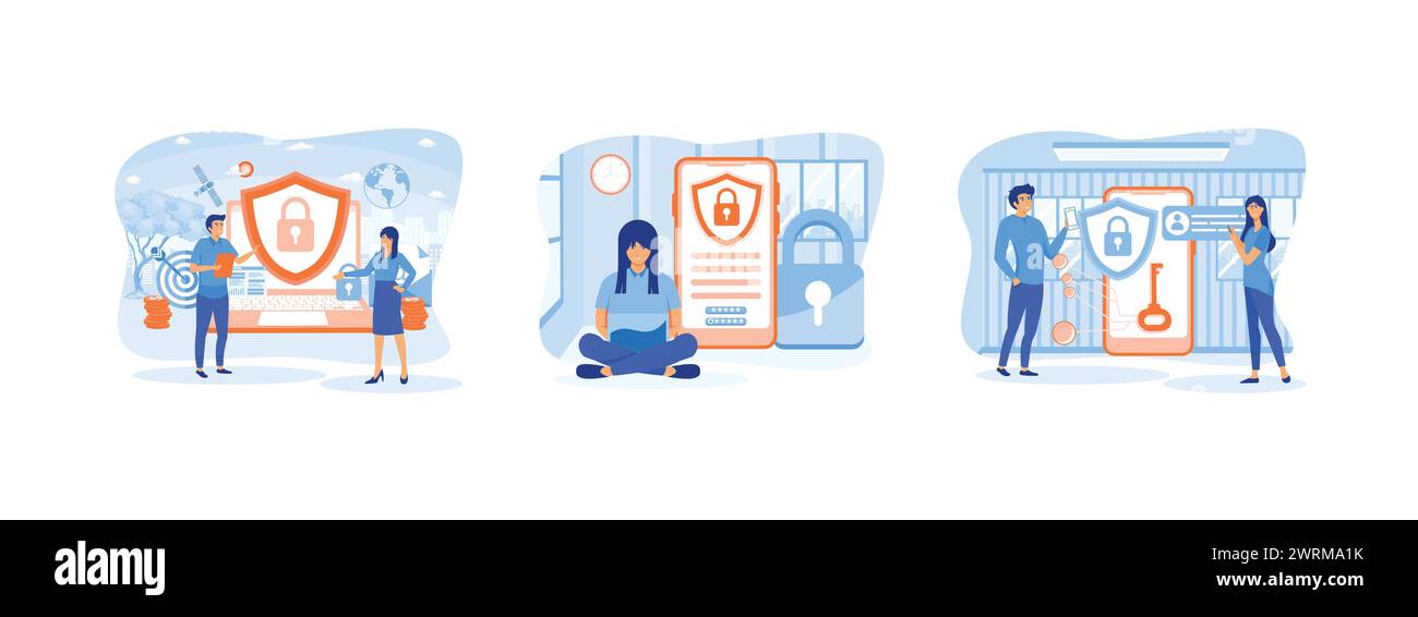 Data protection. Data security and privacy. internet security. Data protection 1 set flat vector modern illustration Stock Vector