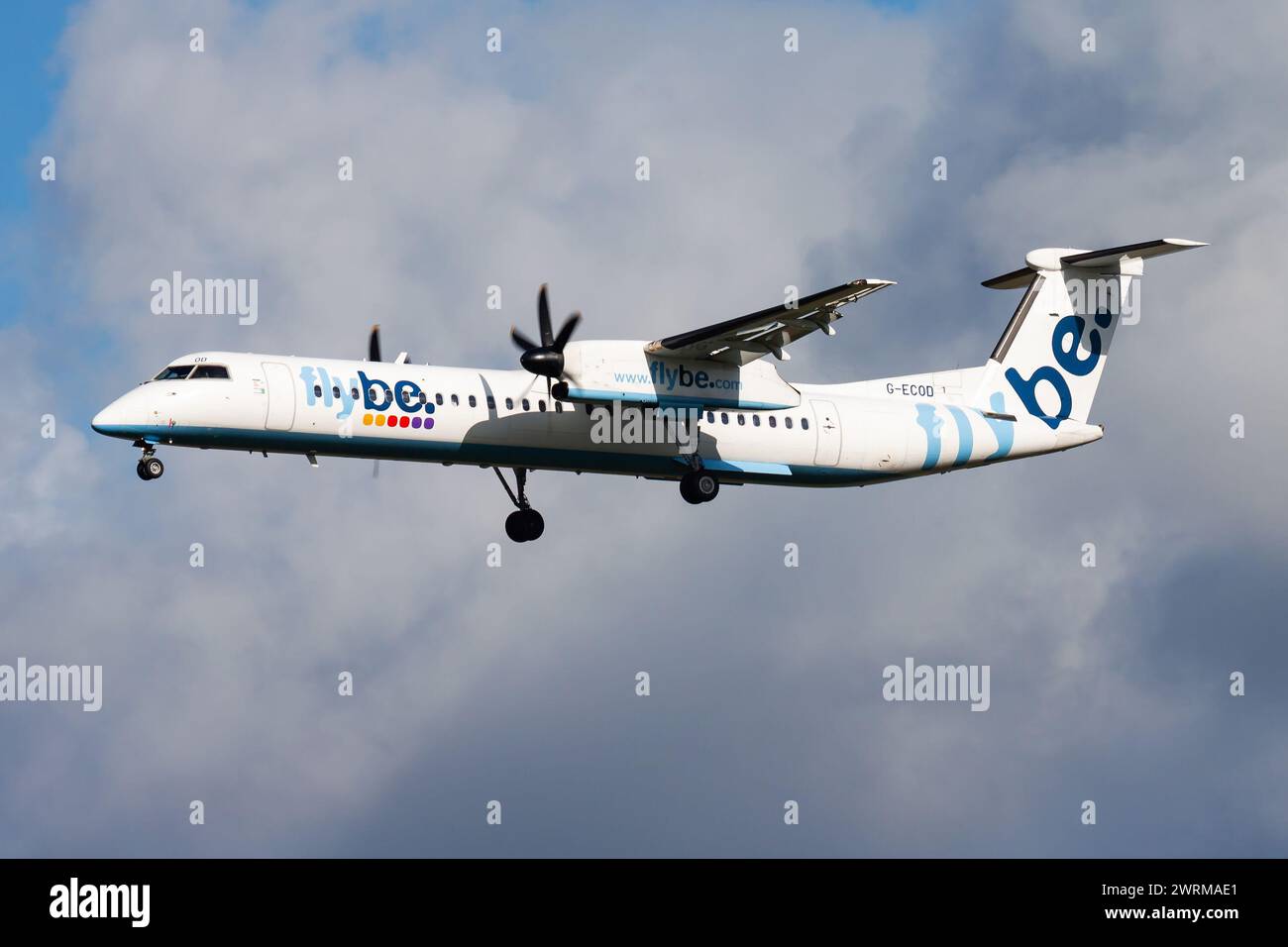 Amsterdam, Netherlands - August 14, 2014: Flybe passenger plane at airport. Schedule flight travel. Aviation and aircraft. Air transport. Global inter Stock Photo