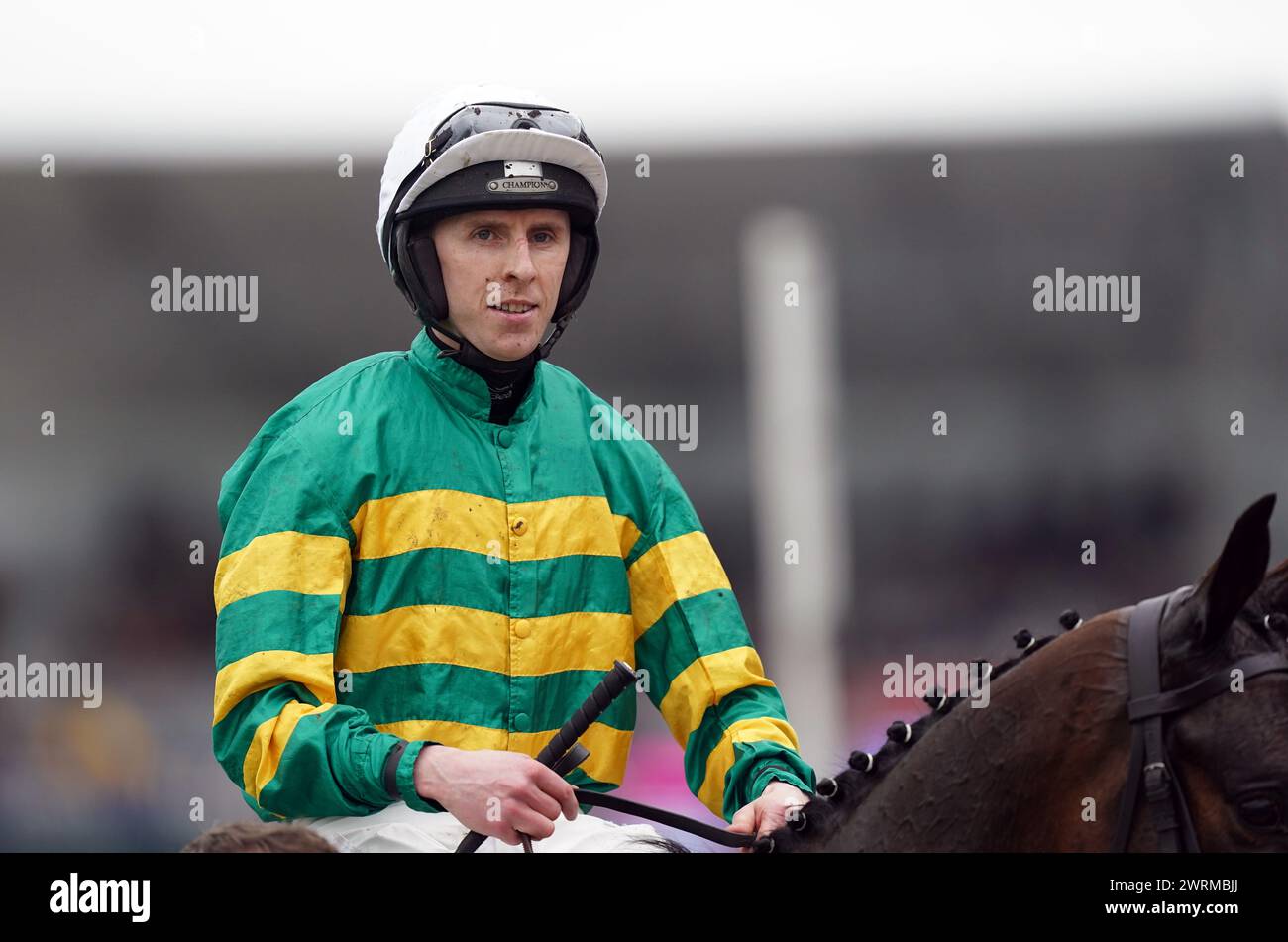 Mark Walsh aboard Fact To File after winning the Gallagher Novices' Hurdle on day two of the 2024 Cheltenham Festival at Cheltenham Racecourse. Picture date: Wednesday March 13, 2024. Stock Photo