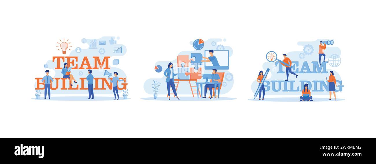 Team building concept, People working together, Group of people gather and work together to get good business results. Team Building set flat vector m Stock Vector