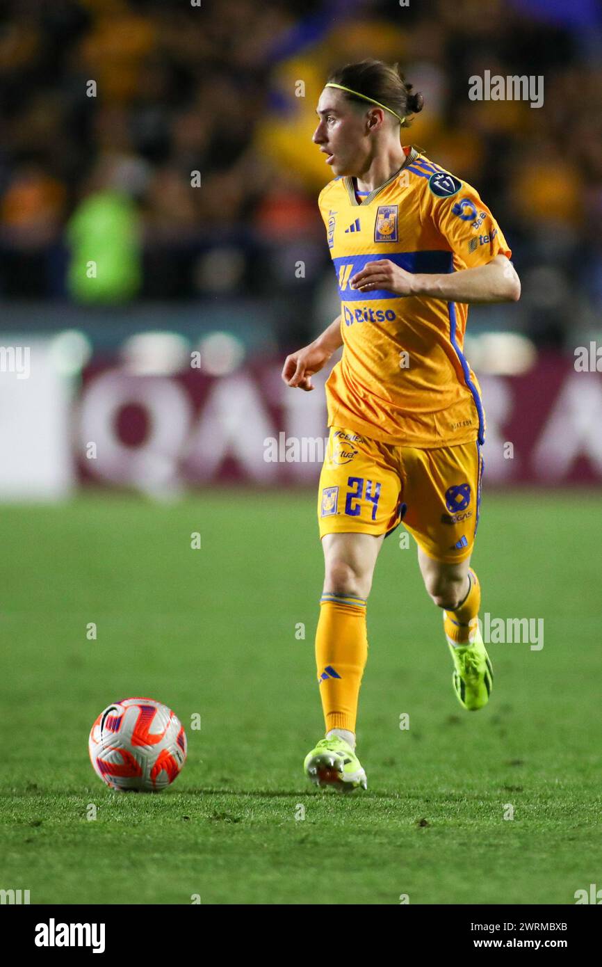 Monterrey, Mexico. 12th Mar, 2024. MONTERREY, MEXICO - MARCH 12TH 2024: CONCACAF Champions Cup second leg round of 16 match between UANL Tigres and Orlando City SC at Estádio Universitário. #24 Midfielder Tigres, Marcelo Flores running forward with the ball Mandatory Credit: Toby Tande/PXImages Credit: Px Images/Alamy Live News Stock Photo