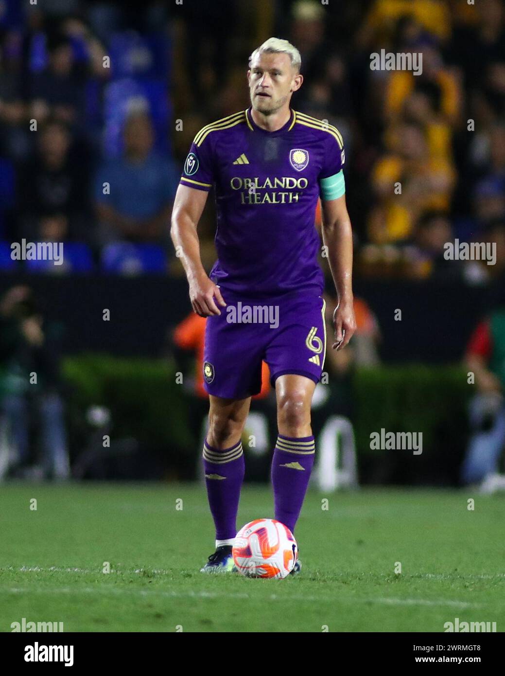 Monterrey, Mexico. 12th Mar, 2024. MONTERREY, MEXICO - MARCH 12TH 2024: CONCACAF Champions Cup second leg round of 16 match between UANL Tigres and Orlando City SC at Estádio Universitário. #6 Defender Orlando City, Robin Jansson with the ball. Mandatory Credit: Toby Tande/PXImages Credit: Px Images/Alamy Live News Stock Photo