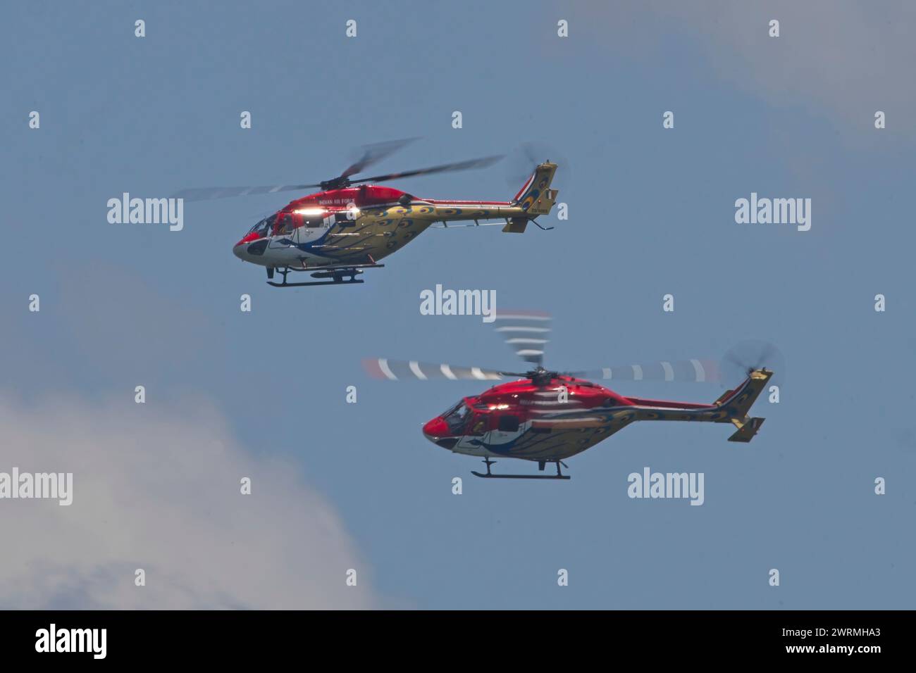 The Indian Air Force's Sarang aerobatic team showcase its manoeuvres at
