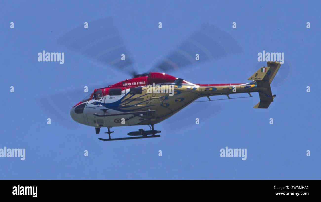 The Indian Air Force's Sarang aerobatic team showcase its manoeuvres at