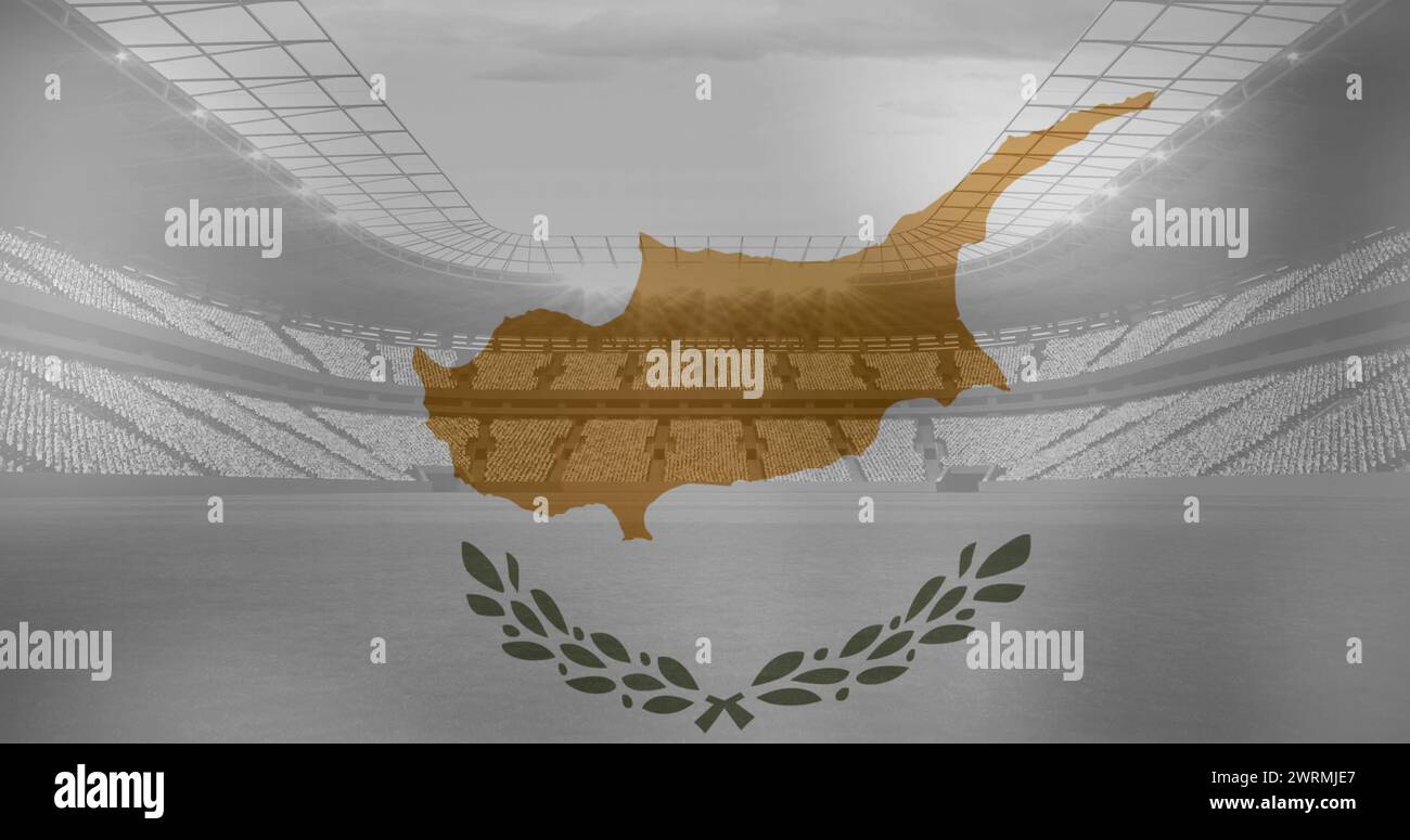 Image of waving flag of cyprus over sport stadium Stock Photo