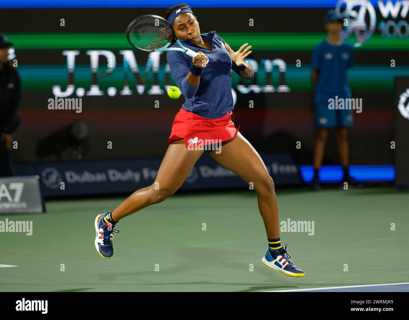 Coco Gauff (USA) in action at the 2024 Dubai Duty Free Tennis Championships, Dubai, U.A.E. Stock Photo