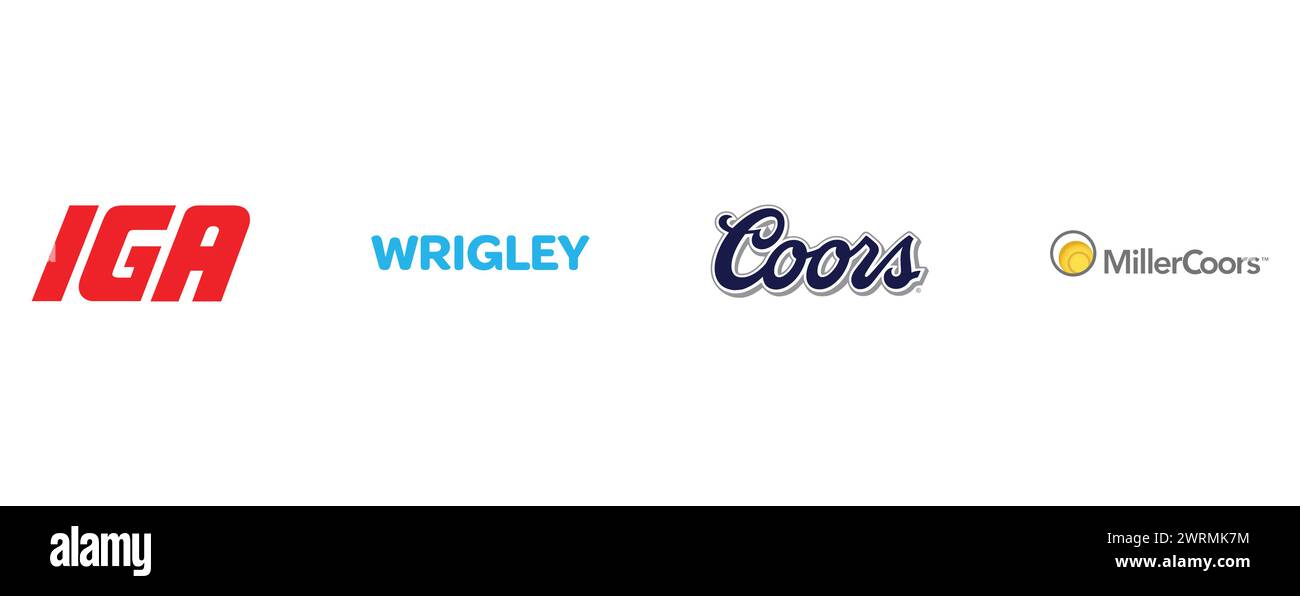 COORS, IGA QUEBEC, MILLERCOORS, THE WRIGLEY COMPANY. Editorial vector