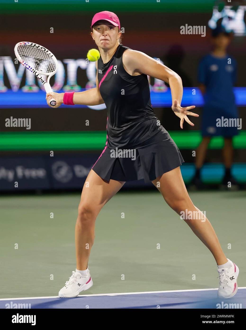 Iga Swiatek (POL) in action at the 2024 Dubai Duty Free Tennis Championships, Dubai, U.A.E Stock