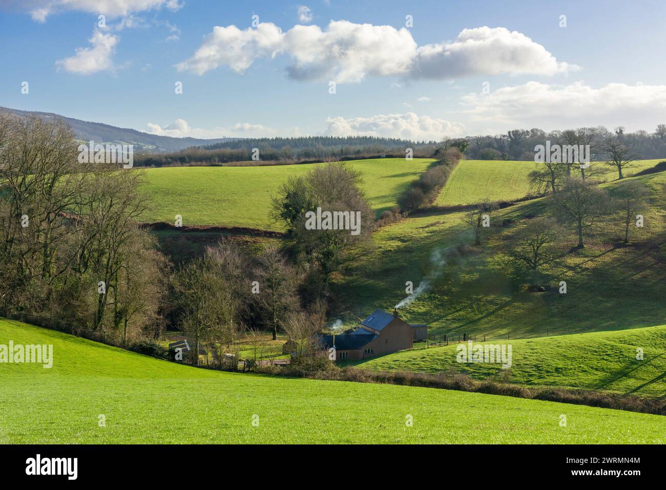 A cottage in a small valley near Stogumber, Somerset, England. Stock Photo