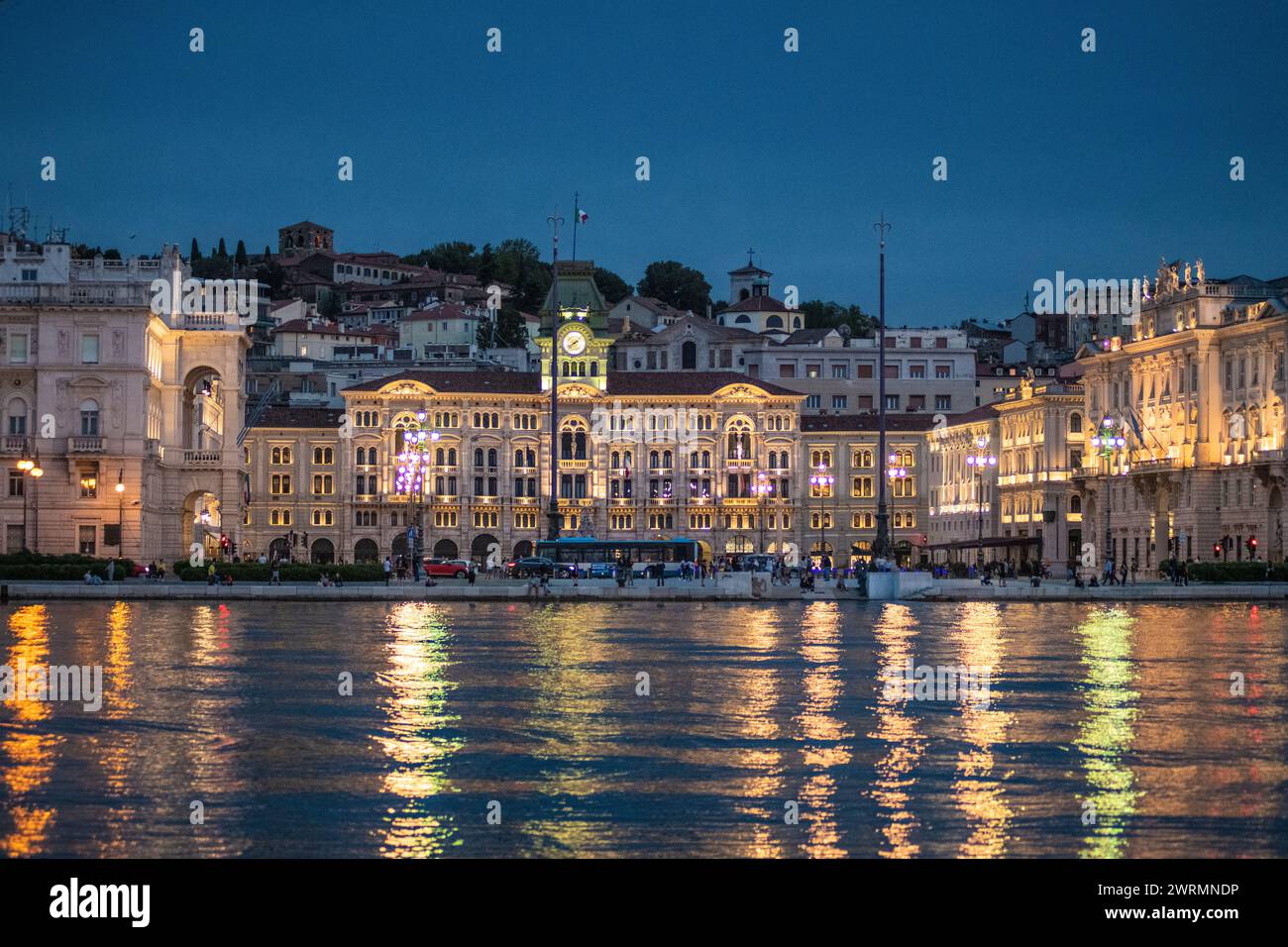 Trieste: Unity of Italy Square (Piazza Unita d' Italia) by night. Italy Stock Photo