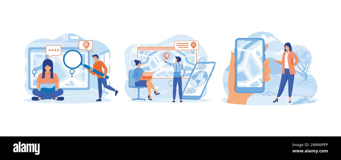 GPS navigation concept Navigate - Gps Navigation Concept Navigate Mapping Technology Geo Fencing As Map Area Boundary For Marketing Action Tiny Person Set Flat Vector Modern Illustr 2WRMPFP