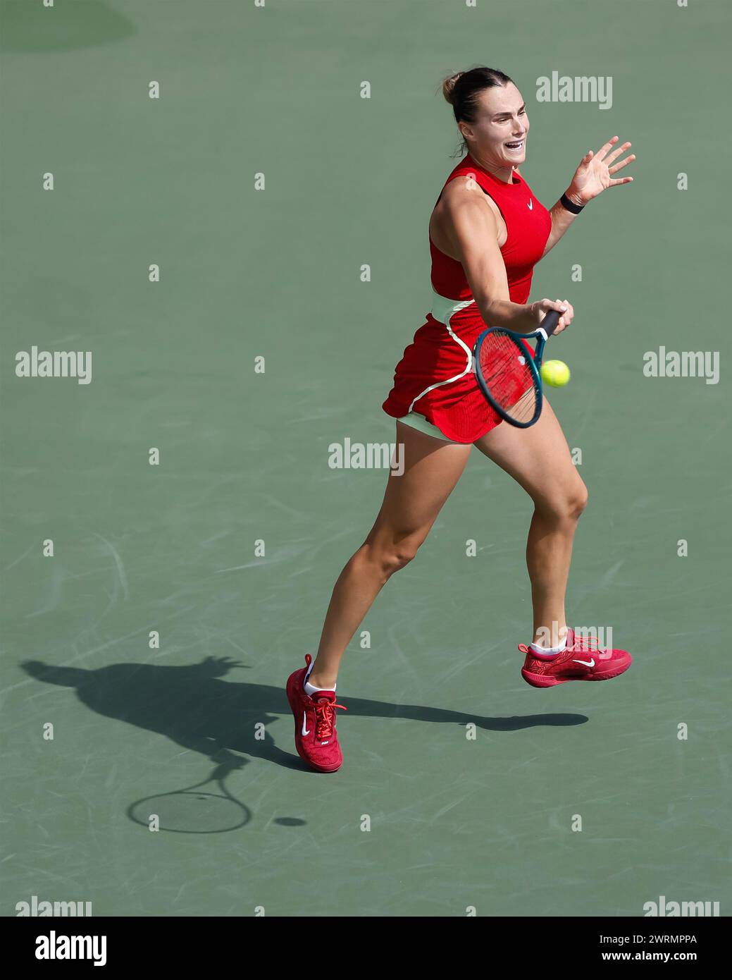 Aryna Sabalenka in action at the 2024 Dubai Duty Free Tennis