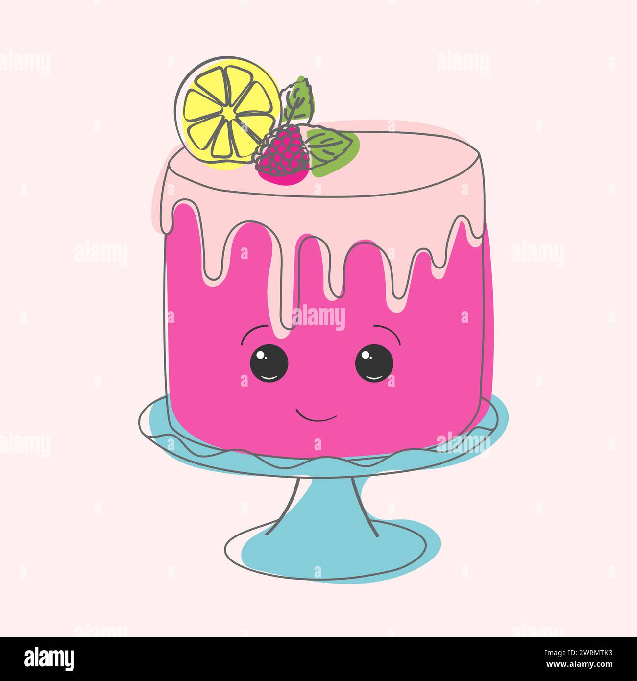 A hand-painted pink cake topped with a fresh lemon slice, adding a ...