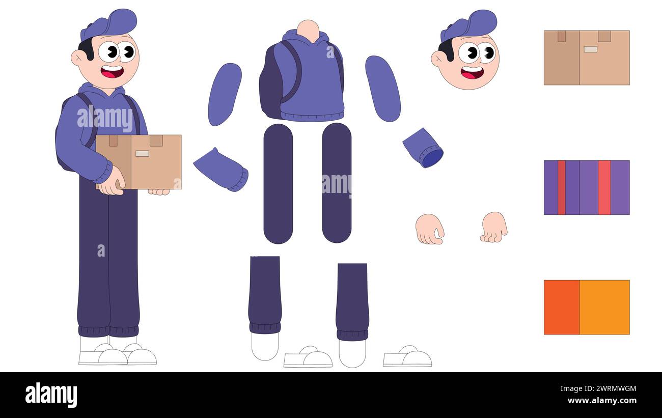 Young delivery boy character for rigging and animation Stock Vector