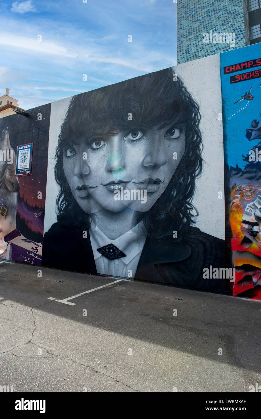 Linda Ronstadt mural on the wall of a building in a car park in downtown Tucson, Arizona, USA Stock Photo