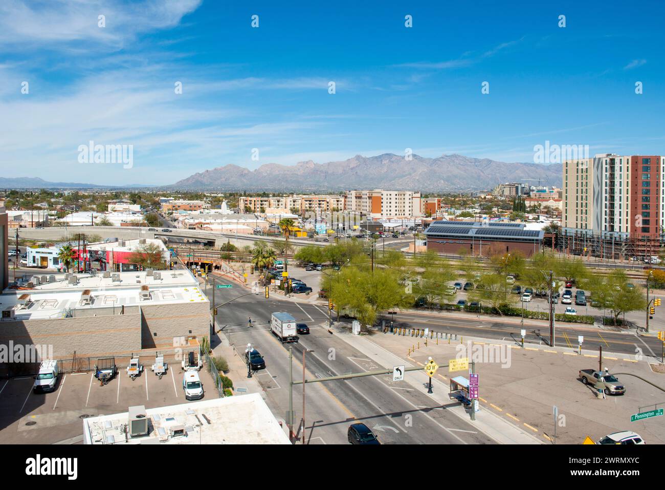 Aerial view of new construction behind the railway station in the 6th and Toole area of Tucson AZ Stock Photo