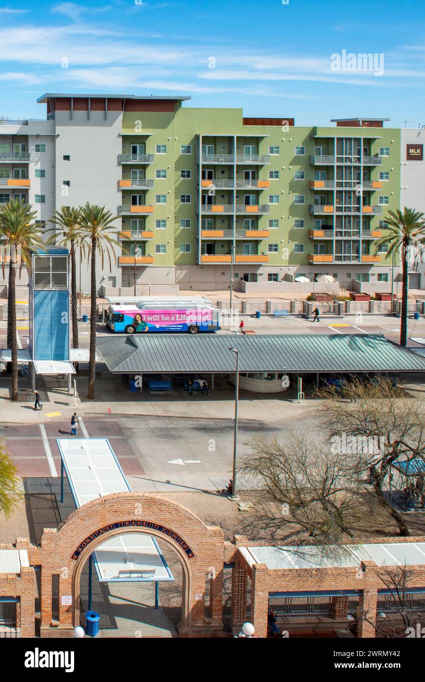 Aerial view of the area around the Linda Ronstadt bus station in downtown Tucson AZ Stock Photo