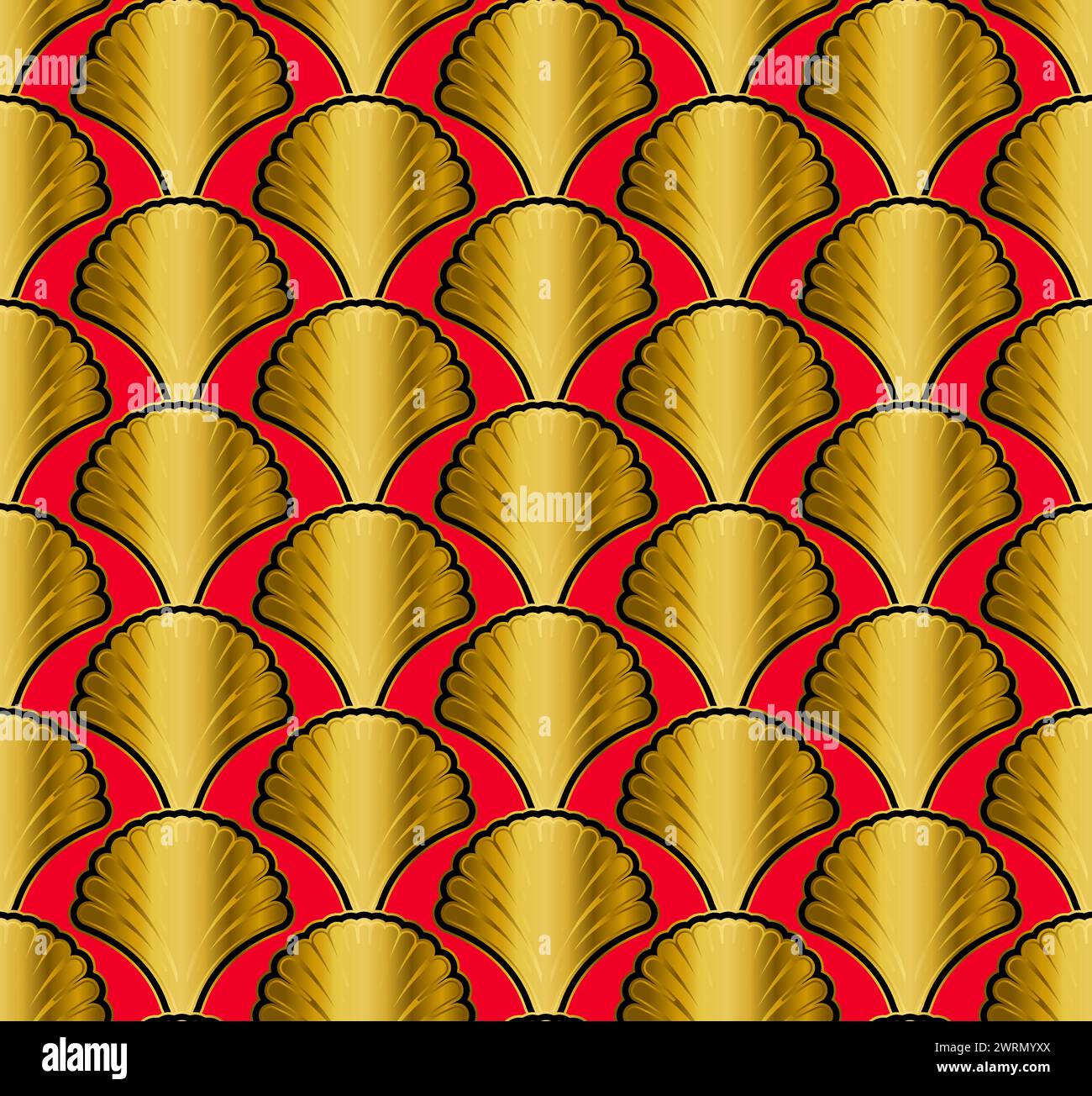Red Gold Art Deco Seamless Repeat Pattern Background Stock Vector
