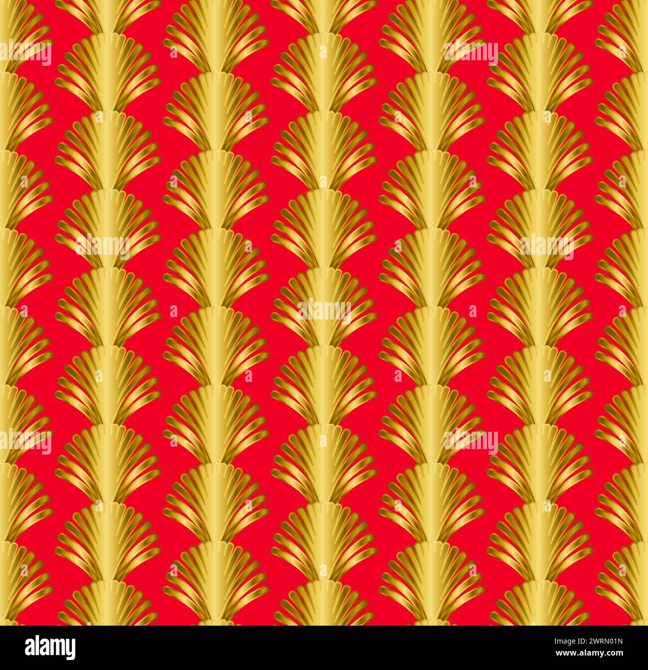 Red Gold Art Deco Seamless Repeat Pattern Background Stock Vector