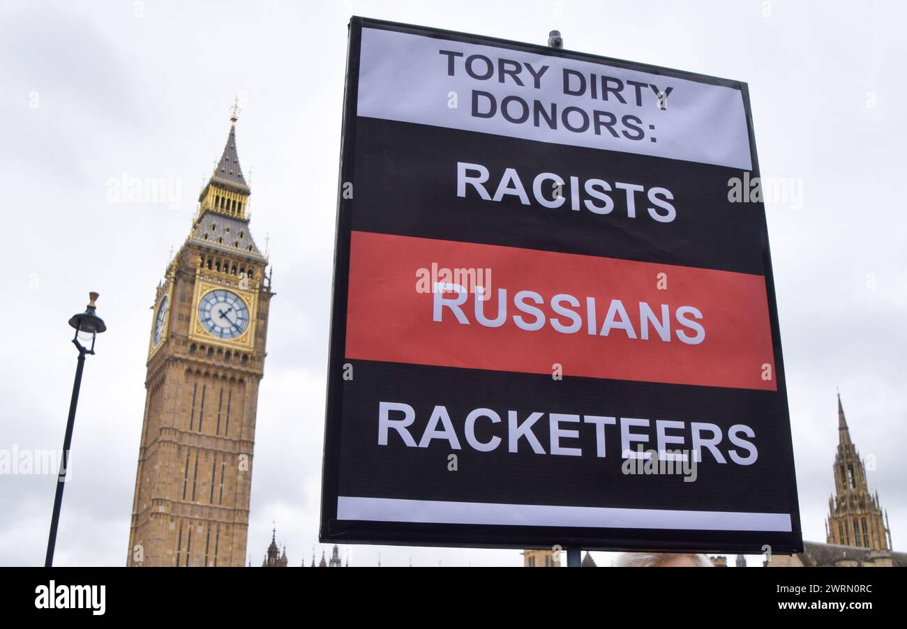 London, UK. 13th March 2024. Anti-Tory activists gathered in Parliament Square for their weekly protest as Rishi Sunak faced Prime Minister's Questions. Credit: Vuk Valcic/Alamy Live News Stock Photo