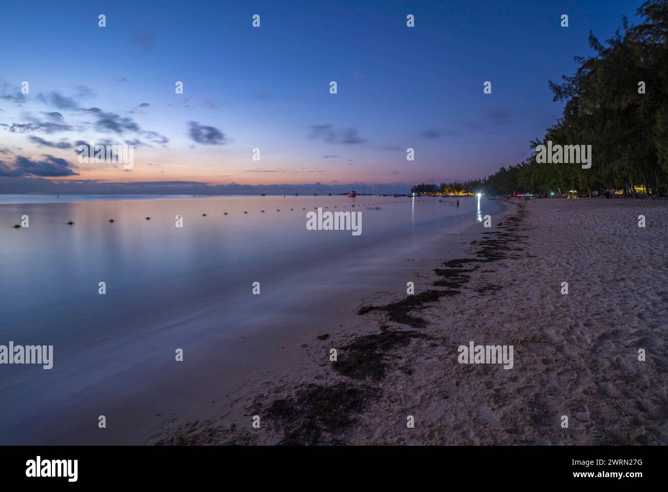 View of Mon Choisy Public Beach at dusk, Mauritius, Indian Ocean, Africa Copyright: FrankxFell 844-32251 Stock Photo