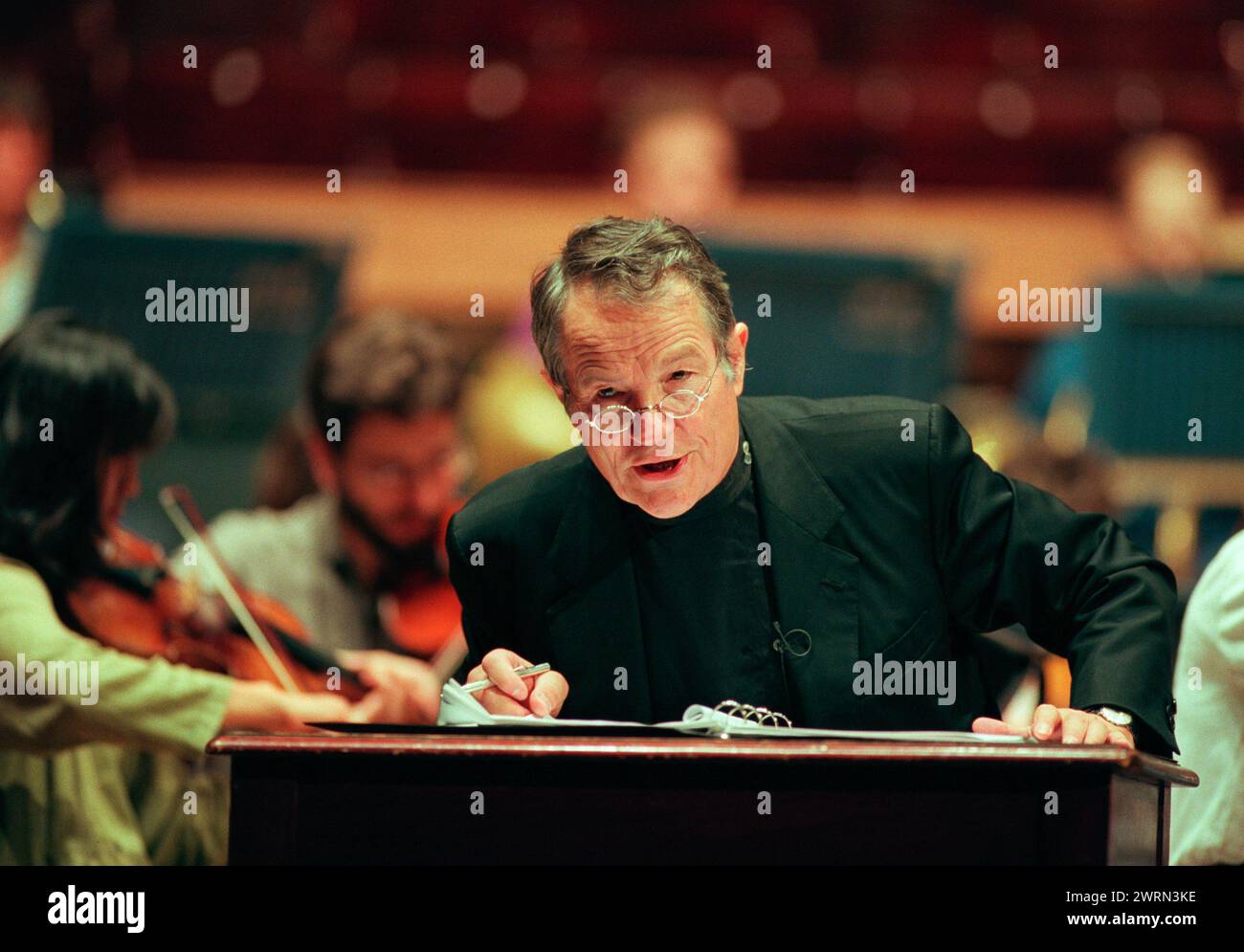 German theatre and opera director Peter Stein rehearsing his role of Narrator for a performance of Beethoven's EGMONT with the Scottish Chamber Orchestra conducted by Joseph Swenson in the Usher Hall as part of the Edinburgh International Festival on 03/09/1998 Stock Photo