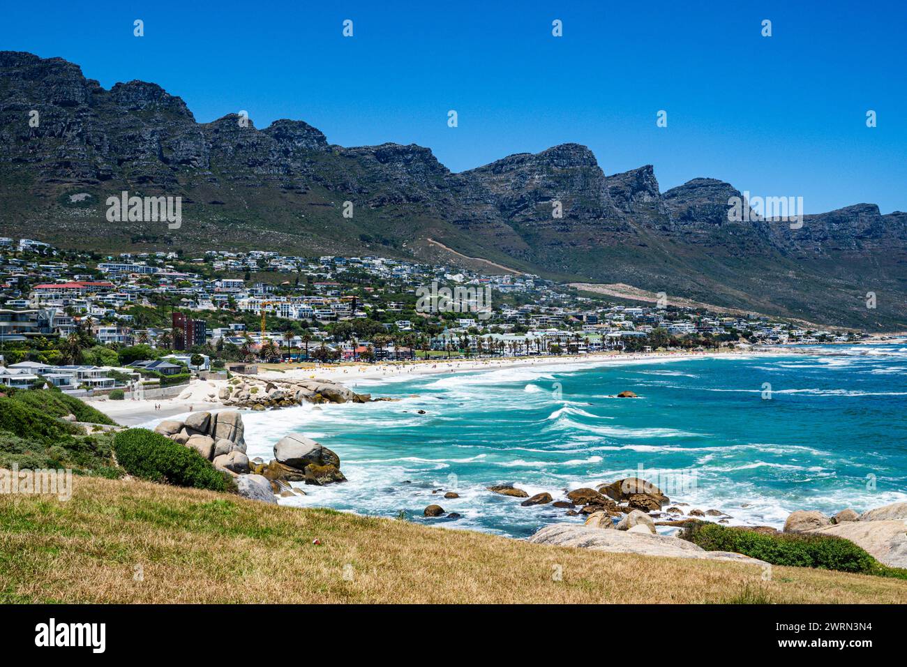 Fine sand beach under the Twelve Apostles, Camps Bay, Cape Town, South ...