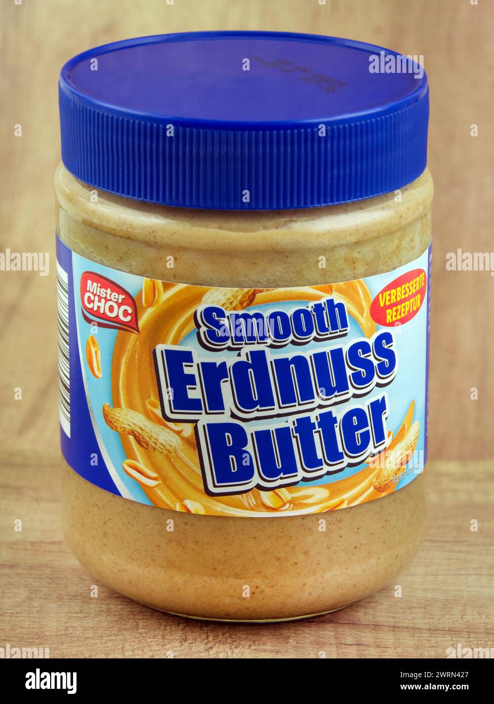 Erdnussbutter Smooth von Mister Choc im Glas Stock Photo