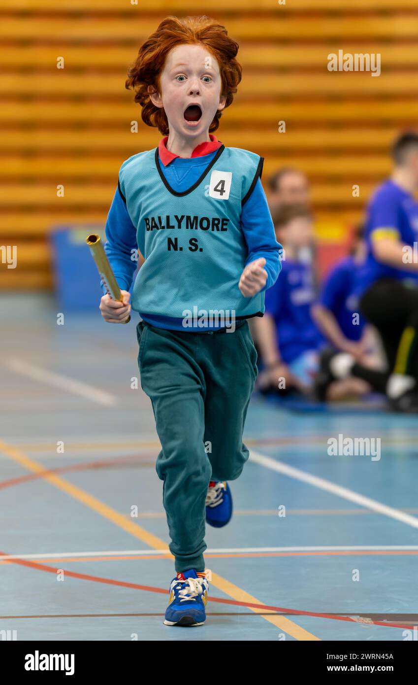 Children from small school throughout Donegal taking part in the national Sports Hall Athletics  programme promoted by Donegal Sports Partnership. Stock Photo