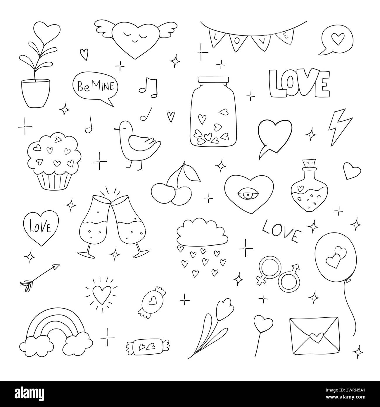 Hand drawn red hearts vector doodle icons for love hi-res stock ...