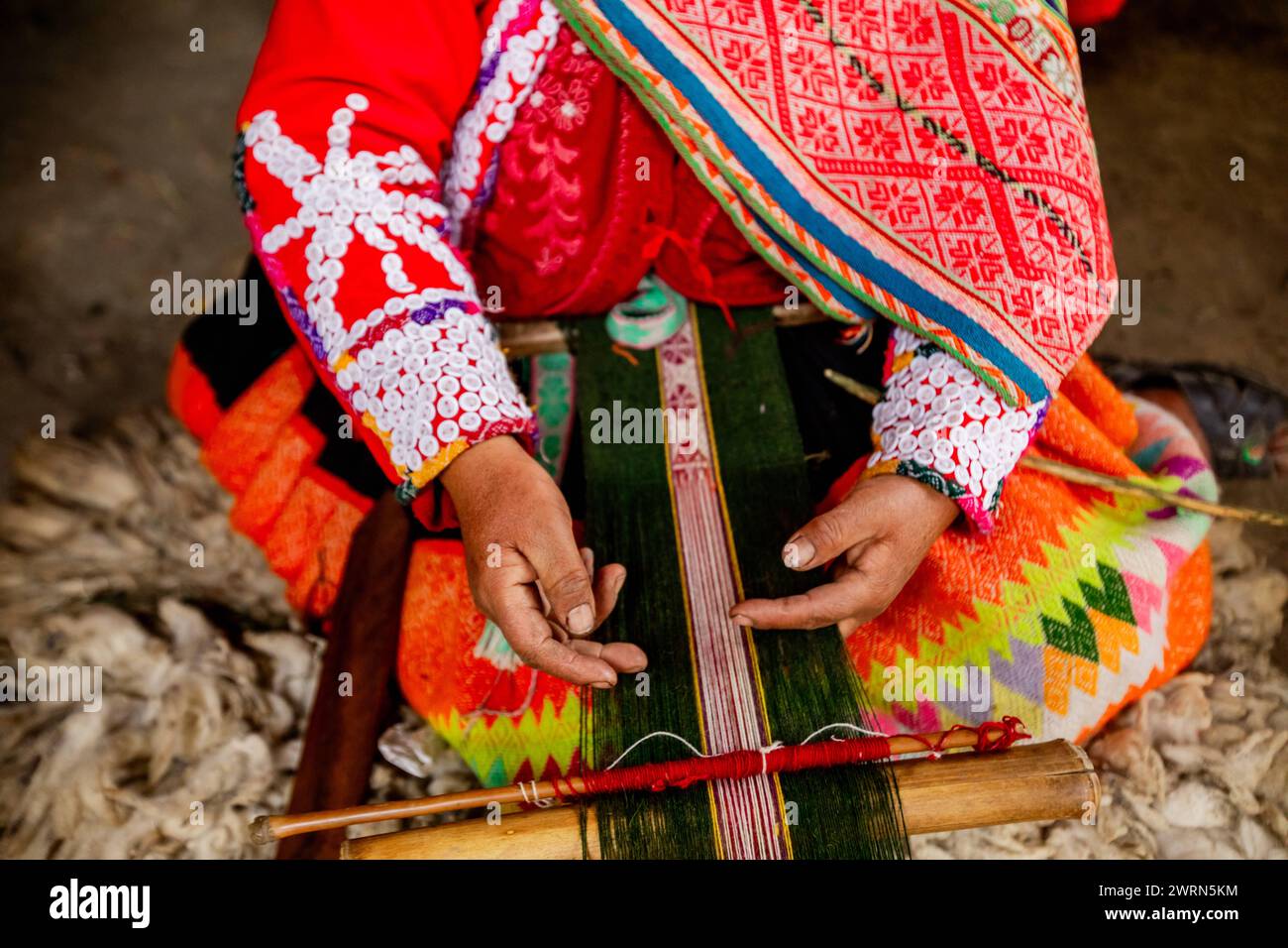 Quechua woman weaving demonstration, Ollantaytambo, Peru, South America Copyright: LauraxGrier 1218-1774 Stock Photo
