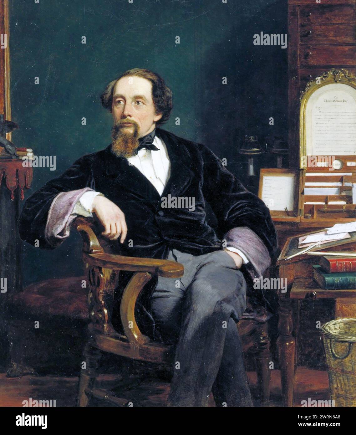 CHARLES DICKENS IN HIS STUDY  1859 painting by English artist William Frith Stock Photo