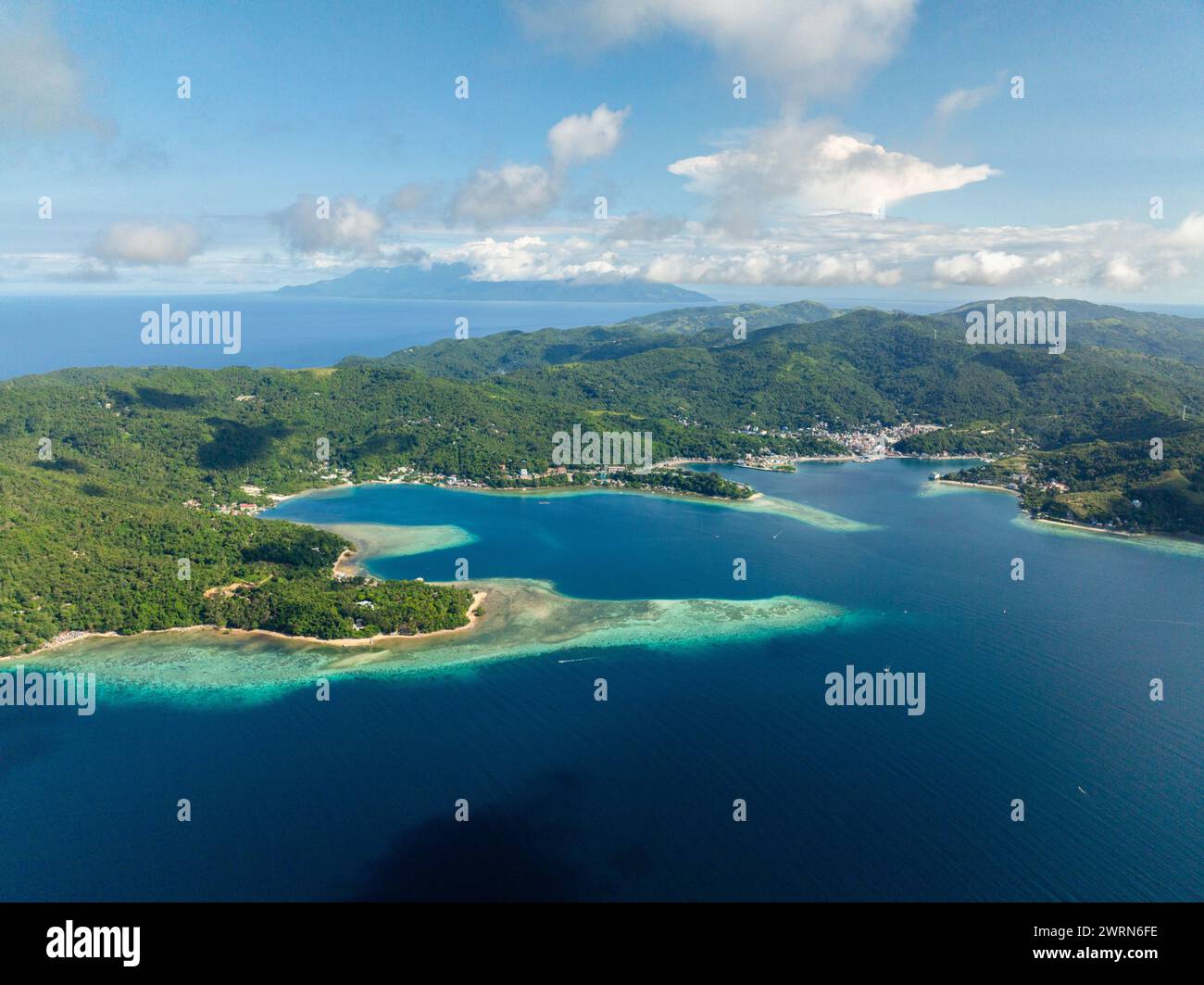 Scenic landscape of Romblon Island with coastal town city. Romblon, Philippines. Stock Photo
