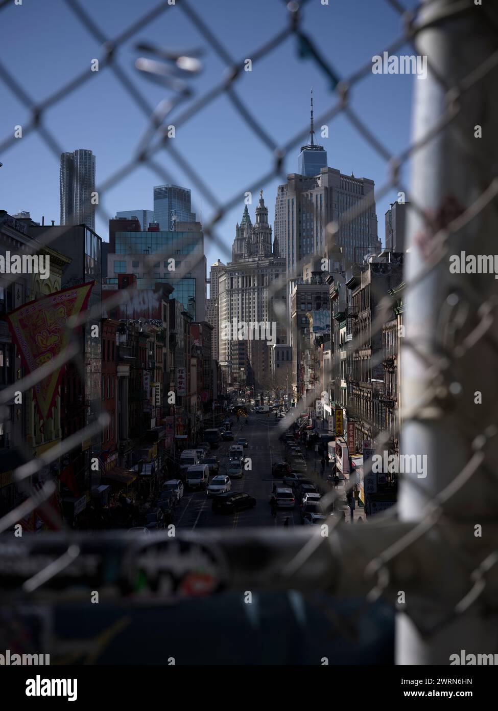 View of Chinatown from Manhattan Bridge Stock Photo